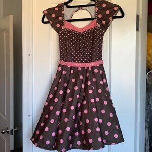 1950’s Style Brown & Pink Polka Dot dress with Tulle underskirt - L or XL Child